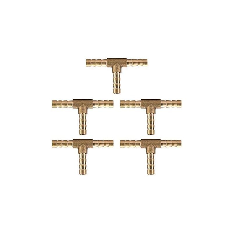 Brass T Connector, 5pcs Air/Water/Oil/Gas Hose T Hose Fittings, 6mm Brass Hose Joint