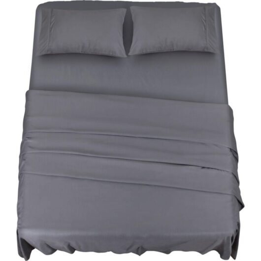 Polyester Microfiber Sheet Set (4 Pieces, Grey) - 1 Fitted Sheet 150x200cm, 1 Flat Sheet 228x259cm and 2 Pillowcases 50x75cm