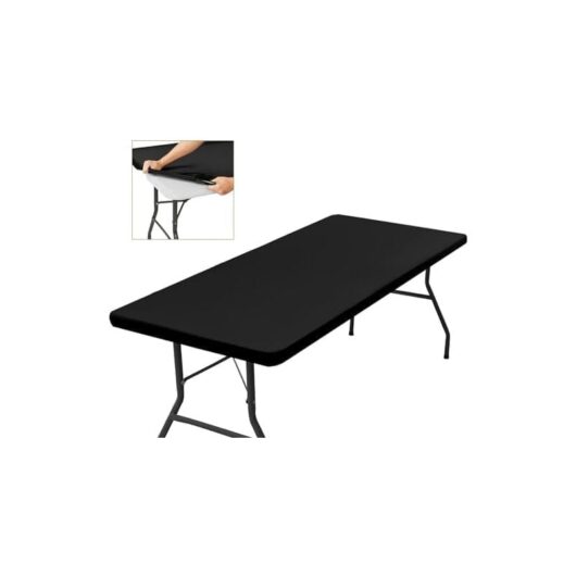 CCYKXA (1830×760×5) Black Rectangular Fitted Tablecloth, Stretchable, with Elastic, Machine Washable, Water Repellent and Ideal for Garden, Outdoor