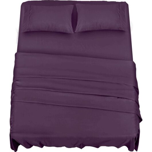 Polyester Microfiber Bedding Set (4-Piece, Purple) - 1 Fitted Sheet 150 x 200 cm, 1 Flat Sheet 266 x 259 cm and 2 Pillowcases 50 x 75 cm
