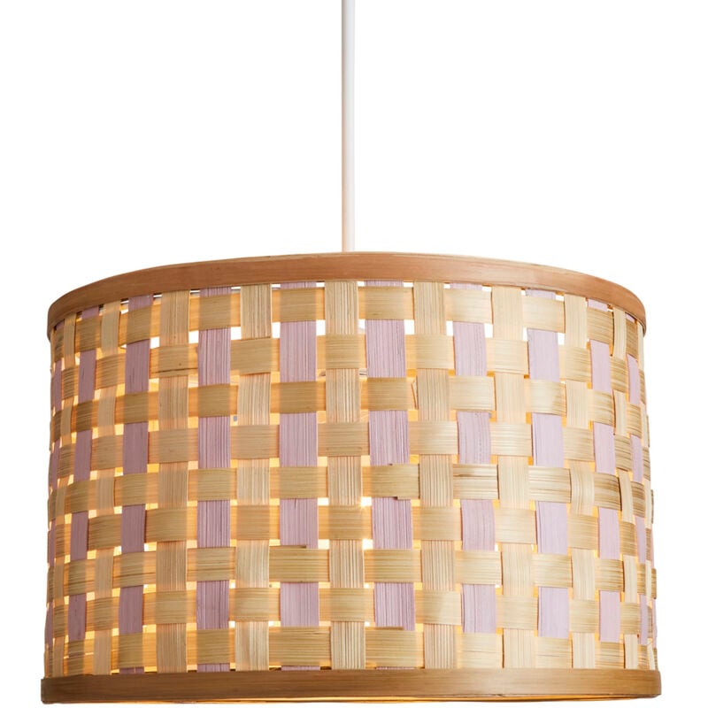 Litecraft Light Shade Woven Drum 35cm Easy Fit Ceiling Lampshade - Pink, Natural
