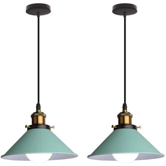 Pendant Light Fitting, Antique Dome Chandelier with Ø22cm Lampshade, Vintage Hanging Lamp for Living room Bedroom Dining Room Green - 2 Pack