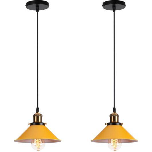 Pendant Light Fitting, Antique Dome Chandelier with Ø22cm Lampshade, Vintage Hanging Lamp for Living room Bedroom Dining Room Yellow - 2 Pack
