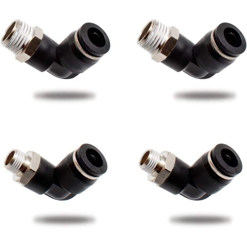 4pcs Pneumatic Fitting, Two Different Models (8mm × 1/4" and 8mm × 1/8" Male Thread Pneumatic Connectors), Black