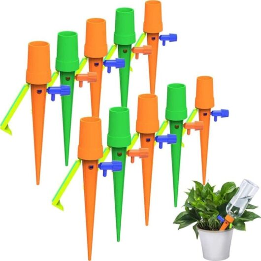Csparkv - 24pcs Drip Irrigation Kit, Automatic Watering Stakes with 24pcs Anti-Tip Bracket, Fits All Bottles, for Indoor and Outdoor Plants (24PCS)