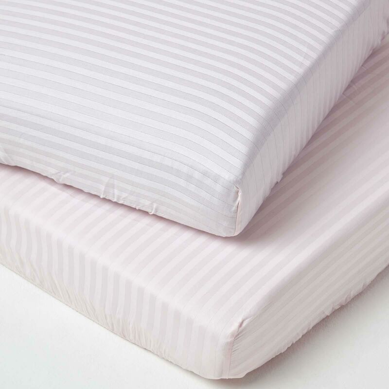 Homescapes - Pink Cotton Stripe Fitted Cot Sheets 330 Thread Count, 2 Pack - Pink