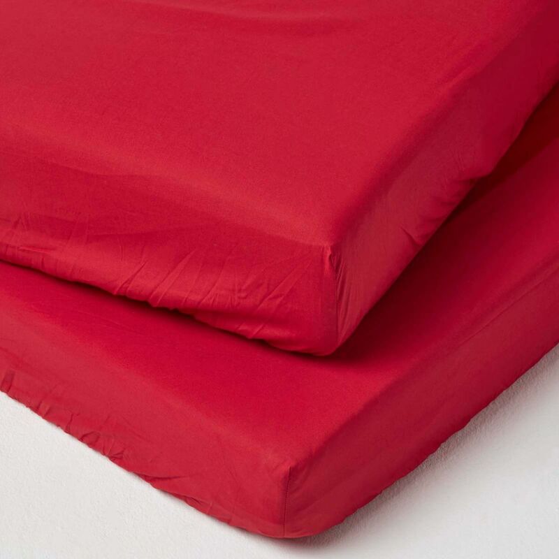Homescapes - Red Cotton Fitted Cot Sheets 200 Thread Count, 2 Pack - Red