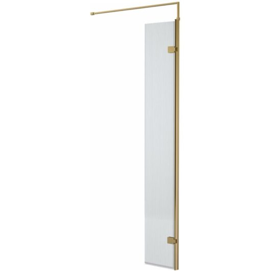 Hudson Reed - 300mm x 1950mm Fluted Wetroom Swing Screen with Brushed Brass Fittings - WRFL19530BB