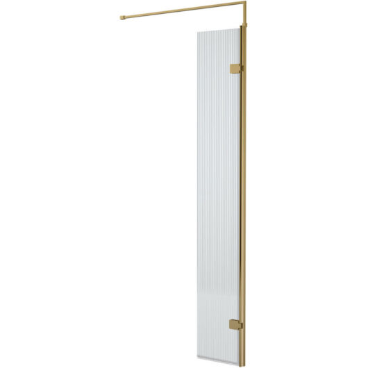 Nuie - 300mm x 1850mm Fluted Wetroom Hinged Return Screen with Brushed Brass Fittings - WRFL18530BB