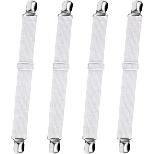 Pack Adjustable Fitted Sheet Holders (White), Adjustable Sheet Clips for Sheets, Sofas and Ironing Board Covers mumu