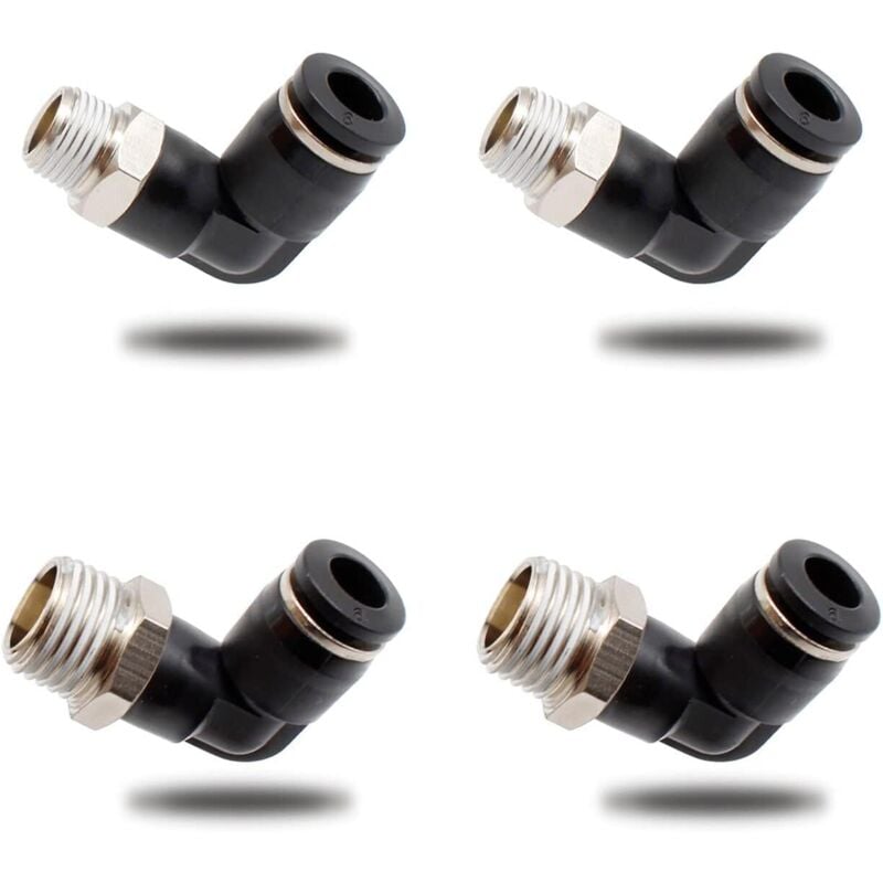 Pneumatic Connectors, Two Different Models (6mm × 1/4" and 6mm × 1/8" Male Thread Quick Fittings), Black Pneumatic Elbow Connector, Suitable for DIY