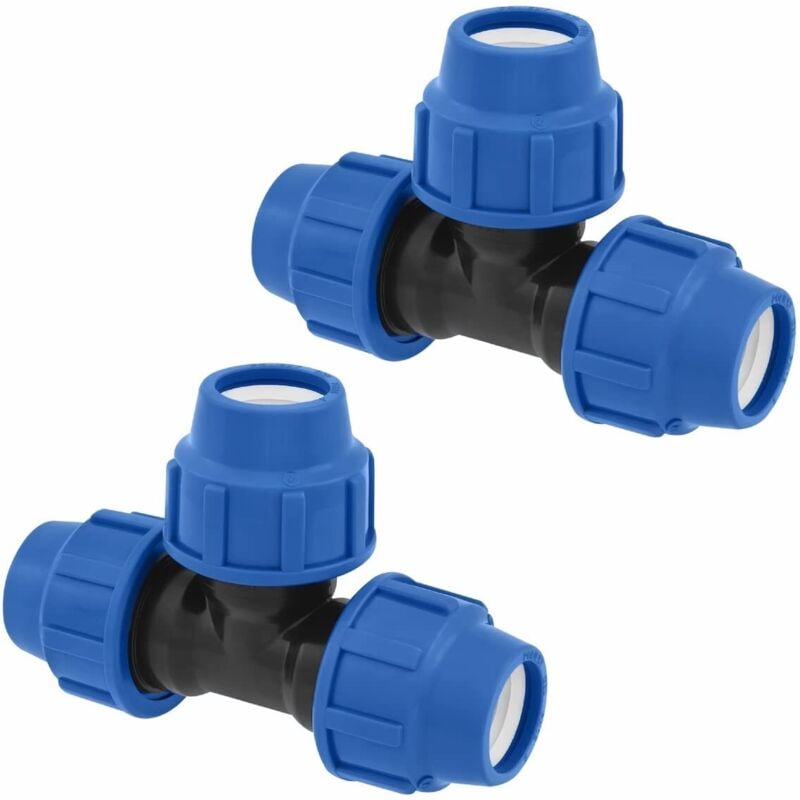 Water Pipe Tee Fittings - 32mm x 32mm x 32mm - PN16 Compression Plumbing Fitting - Connector Compatible with PE80 and PE100 Polyethylene Pipes - 2