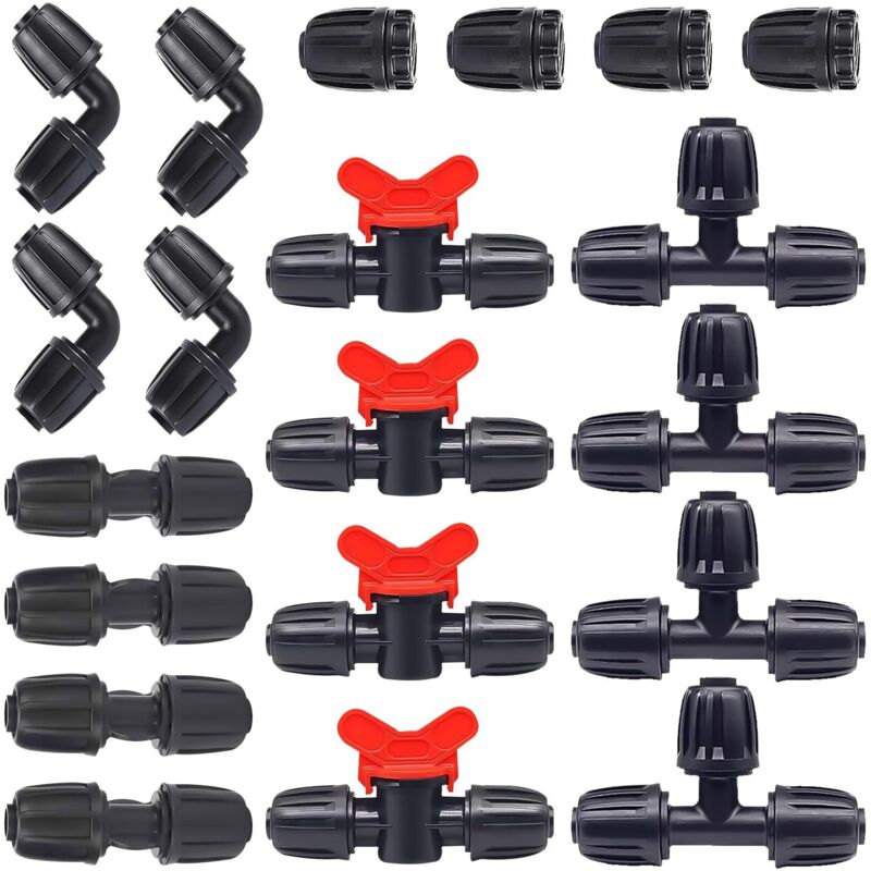 20pcs Drip Irrigation Fitting, Irrigation Connection Kit PE Pipe Connector for 16mm PE Pipe Irrigation Fittings Kit