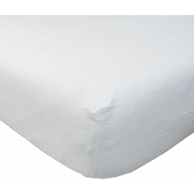 Homescapes - White Brushed Cotton Fitted Sheet 100% Cotton Luxury Flannelette, Double