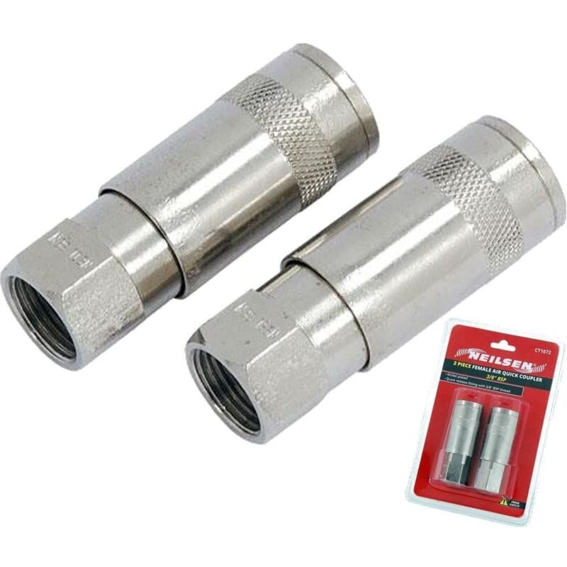 Neilsen 2pc Air Line Fittings Hose Compressor Coupler Connector 3/8" BSP Female