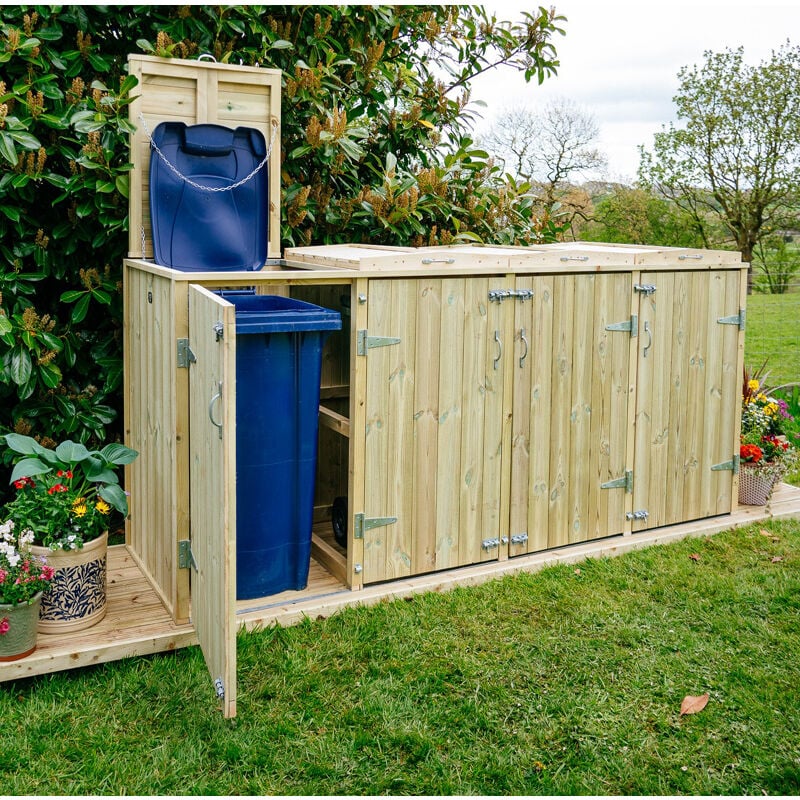 Shireburn Quad Wheelie Bin Store - L80.4 x W261.5 x H120 cm - Fits 2x 180L or 2x 240L & 2x 140L Wheelie Bins
