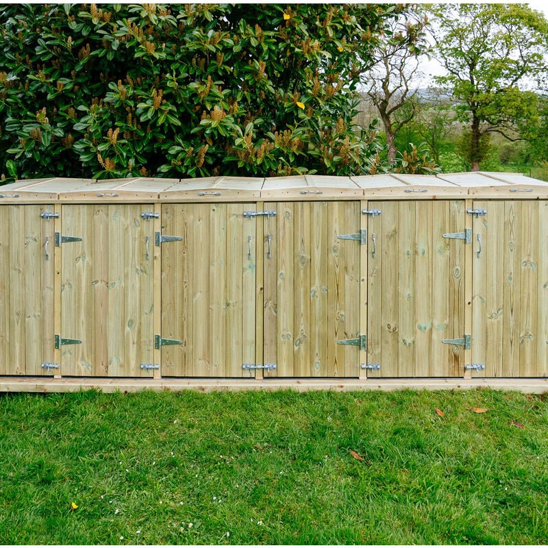 Shireburn Sextet Wheelie Bin Store - Timber - L80.4 x W378 x H120 cm - Fits 2 x 180L or 2 x 240L & 4 x 140L Wheelie Bins
