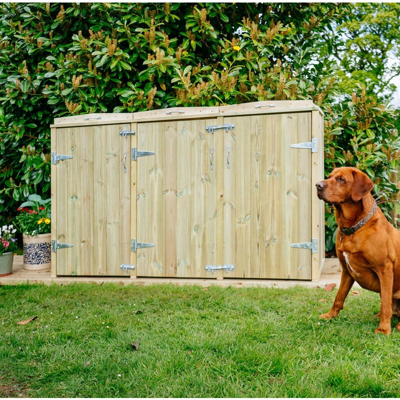 Shireburn Triple Wheelie Bin Store - Timber - L80.4 x W192 x H120 cm - Fits 1 x 180L or 240L & 2 x 140L Wheelie Bins