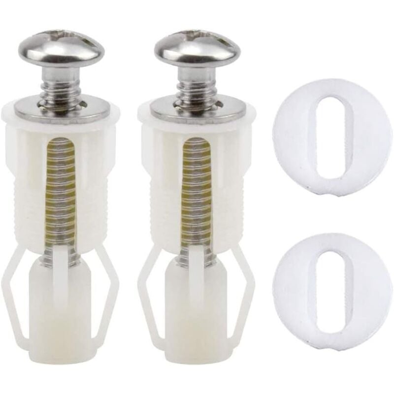 Toilet Seat Fixing Kit, 2 PCS Toilet Seat Screws, Expandable Rubber Nuts, Universal Toilet Seat Fittings, Screws for Toilet Lid, White