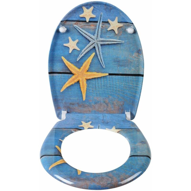 WOLTU Quick Release WC Toilet Seats Soft Close Slow Hinge Attached for Family Bathroom Starfish Blue