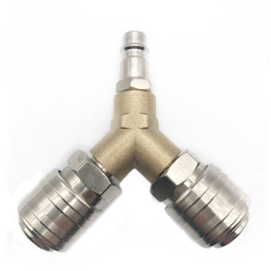 Compressed air distributor, compressed air fitting, compressed air switch, with two 1/4 inch threaded fittings, made of stainless brass