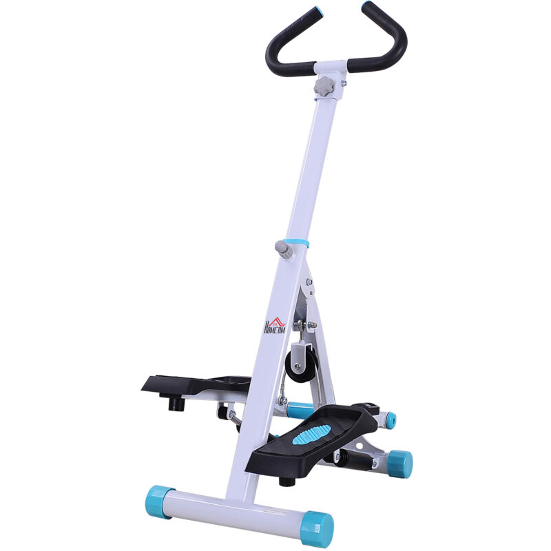 Homcom - Foldable Stepper Adjustable Step Machine w/ Handlebar lcd Display White