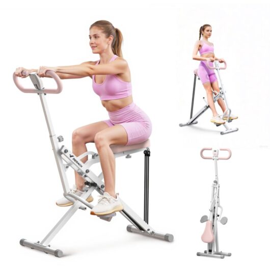 Home Fitness Trainer, Abs & Back Trainer, Foldable, 3 Resistance Bands, Max 158 kg, Adjustable Seat & Armrest, LCD Monitor, Full-Body Workout