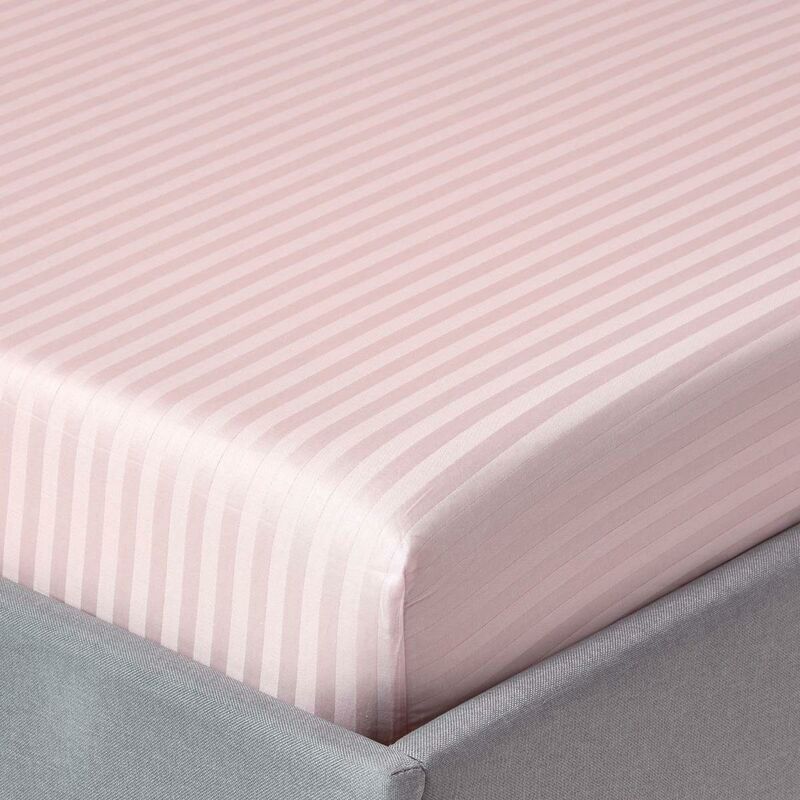Homescapes - Pink Egyptian Cotton Satin Stripe Fitted Sheet 330 Thread Count, Double - Pink