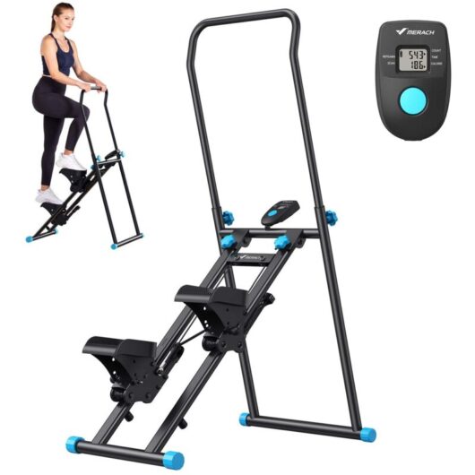 MERACH Stair Stepper for Home Exercise & Rehabilitation, Portable Cross Trainer Stepper with LCD & Adjustable Handlebars, Foldable, Height Adjustable