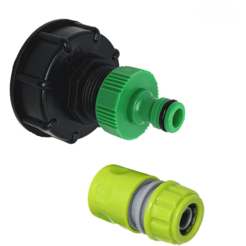 S60x6 fitting with 1" quick release tap connector for IBC tank, 1000 L rainwater harvesting (1" 90g fitting and 4-point hose connector)