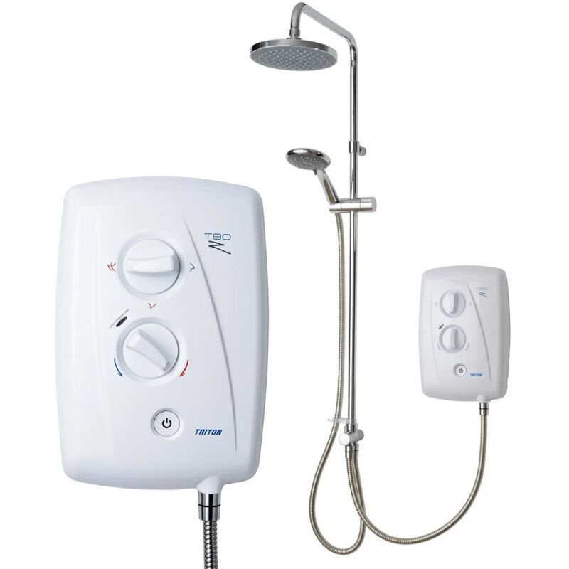 Triton T80Z Fast Fit DuElec White 9.5kW Electric Shower + Dual Rainshower Head