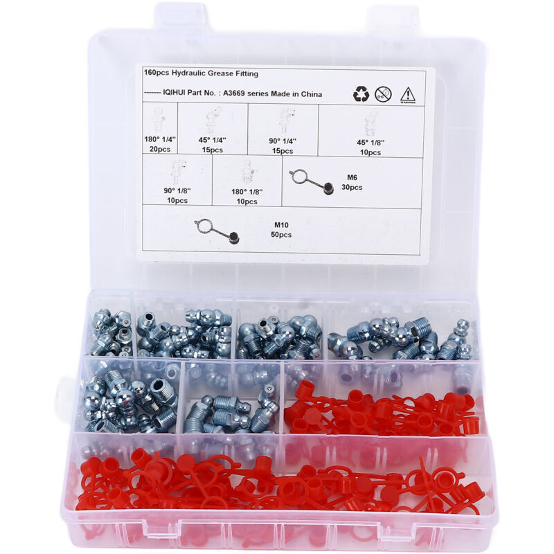 Grease Fitting, Right Hexagonal Elbow Grease Nipple 160 Pieces/box for Car Truck Motorcycle.