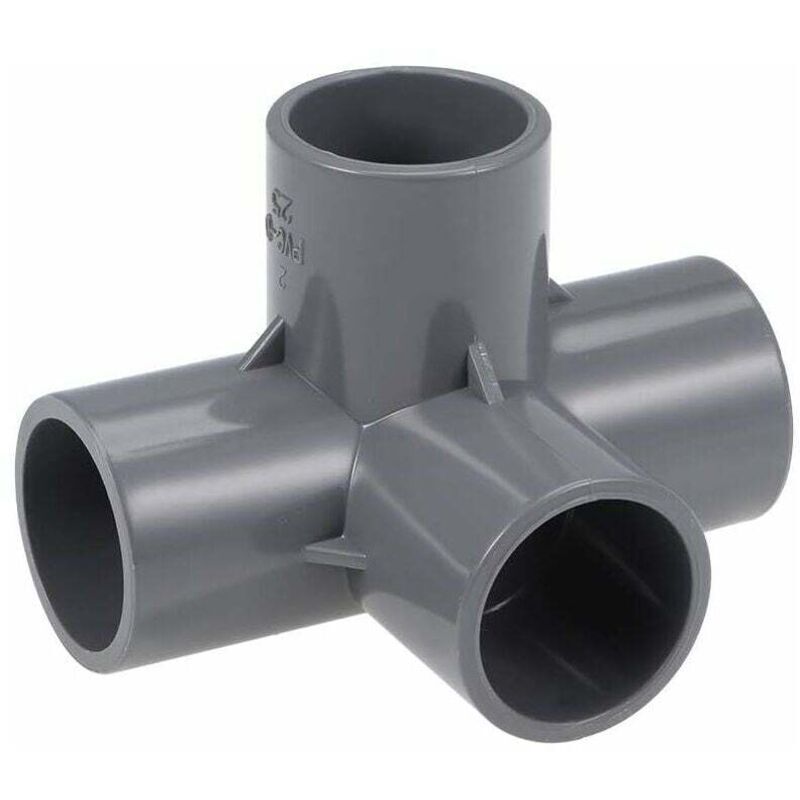 Grey 4-way PVC fitting Ø25 mm, pipe connector for sturdy assembly, ideal for plumbing, DIY and garden structures