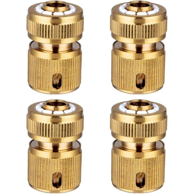 Set of 4 brass quick-connect garden hose fittings, 1/2 inch quick-connect fittings