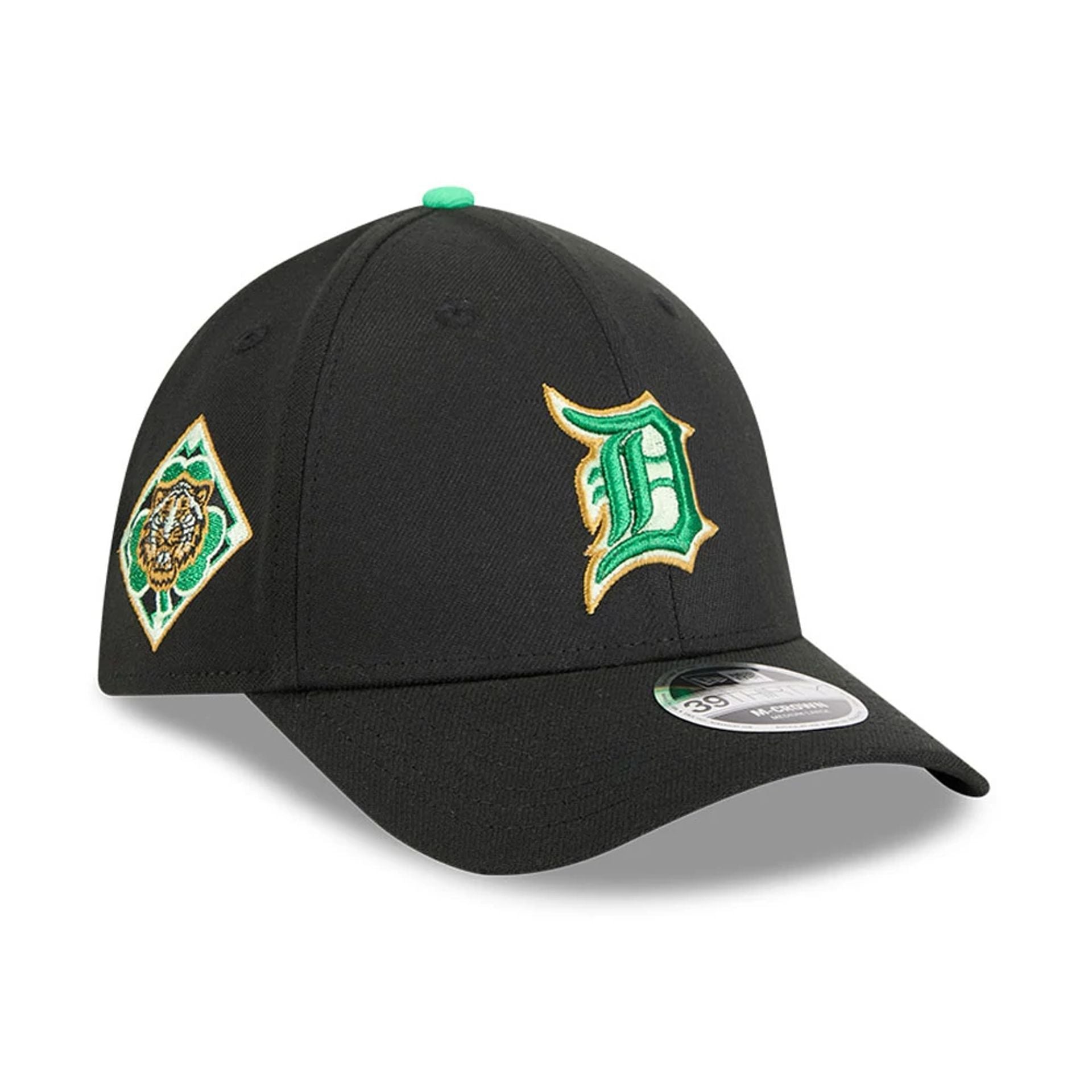 Tigers MLB Saint Patrick's Day Black 39THIRTY M-Crown A-Frame Stretch Fit Cap New Era Cap adult unisex