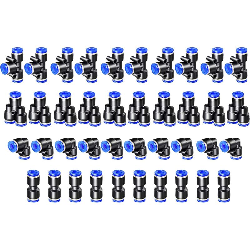 40PCS Pneumatic Connector 4mm Pneumatic Fitting Quick Connectors Compressed Air 4 Shapes for Sealing Compressed Air Tube