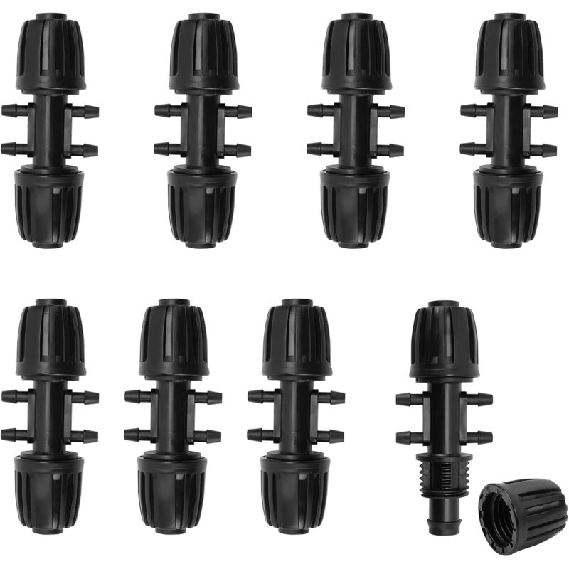 CCYKXA Set of 8 Lock Barbed 6-Way T-Connectors, Garden Irrigation Hose Connector for 13/16 mm to 4/7 mm Tubing, Drip Irrigation Connector for Garden