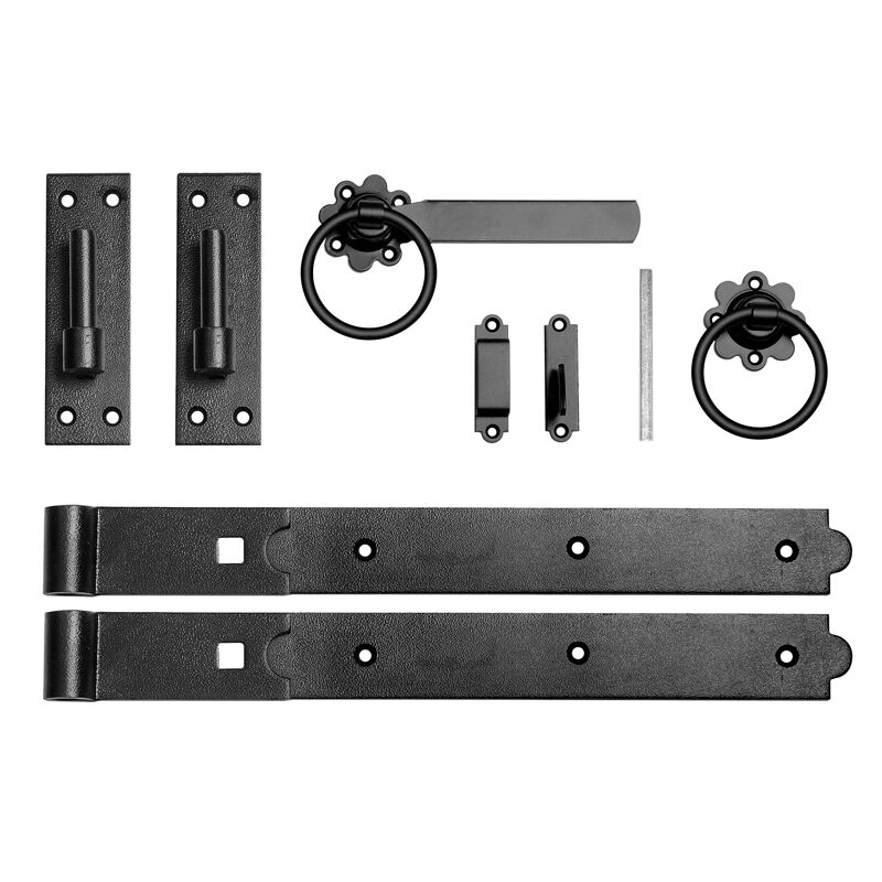 Cannock Gates - 18 Inch Single Gate Fittings Set Hook & Band Hinge, Latch - Black