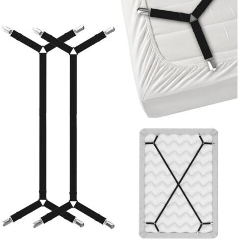 Criss-Cross Bed Sheet Holder Straps - Black 2pcs Bed Sheet Straps Keep Fitted or Flat Sheet in Place - for Twin Queen King Mattress Supports Elastic