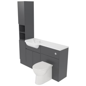 Deccado Clifton Charcoal Grey Left Hand 1500mm Fitted Tower, Vanity & Toilet Pan Unit Combination with Left Hand Basin