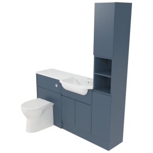 Deccado Clifton Juniper Blue Right Hand 1500mm Fitted Tower, Vanity & Toilet Pan Unit Combination with Right Hand Basin
