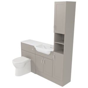 Deccado Padworth Soft Suede Right Hand 1500mm Fitted Tower, Vanity & Toilet Pan Unit Combination with Right Hand Basin