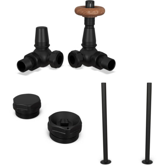 Derry Traditional - Thermostatic Radiator Valve & Accessory Kit - Black Corner 15mm