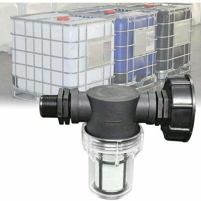 Fitting for 1000-liter tank, S60x6 adapter with integrated filter, 3/4" garden hose fitting for rainwater harvesting system