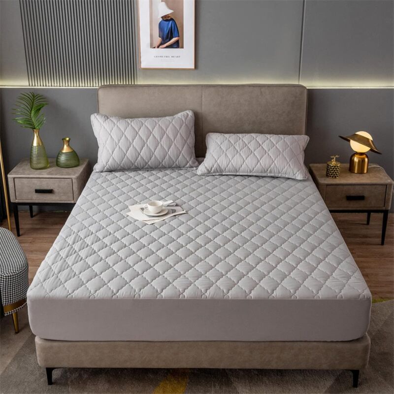 Ikodm - Washable Mattress Cover, Solid Color Waterproof Quilted Fitted Sheet, Fits 12'/30cm Thick Mattress, Dark Grey