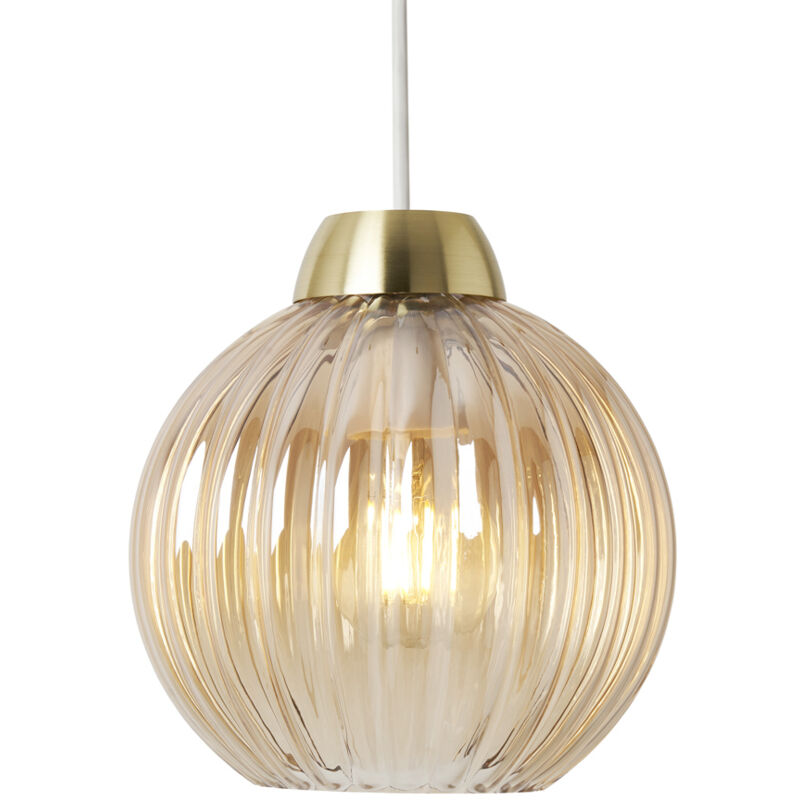 Litecraft Clara Light Shade Champagne Glass Ribbed Easy Fit Lampshade - Satin Brass