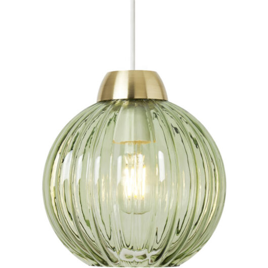Litecraft Clara Light Shade Green Glass Ribbed Easy Fit Lampshade - Satin Brass