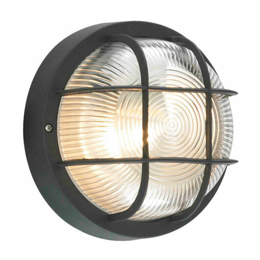 Litecraft Mole Wall Light Outdoor Round Grid Style Garden IP44 Fitting - Black