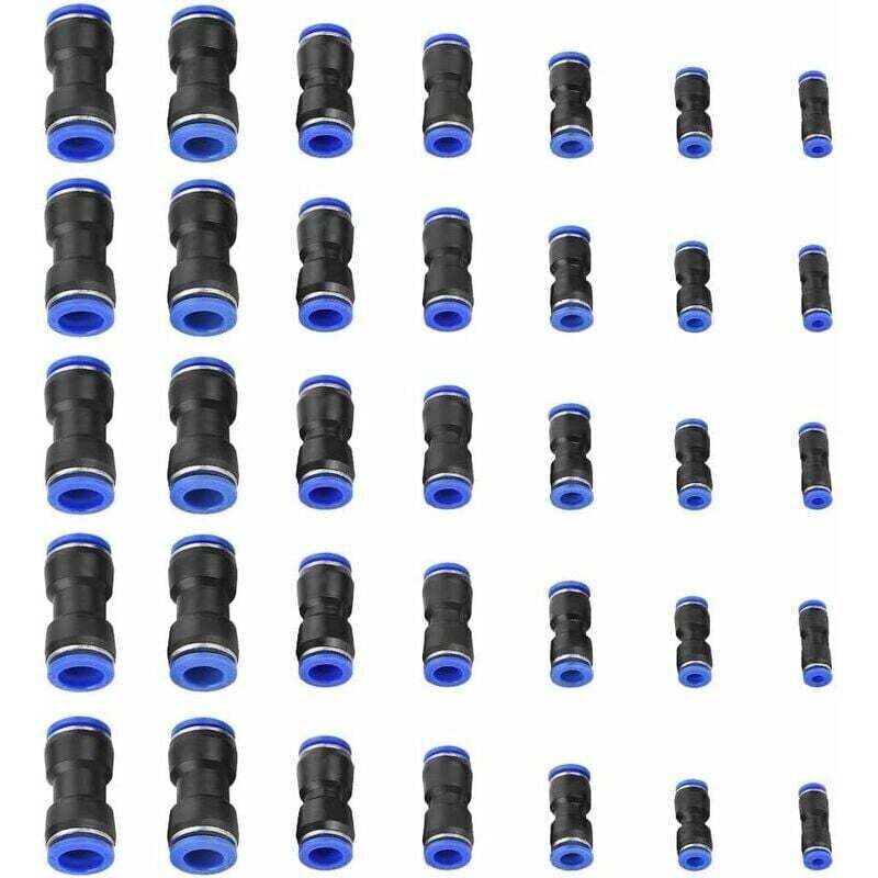 Pneumatic Connector, 35 Pcs Blue Plastic Straight Quick Air Connector Pneumatic Fittings Quick Connector Pipe Fittings OD 4/6/8/10/12/14/16mm