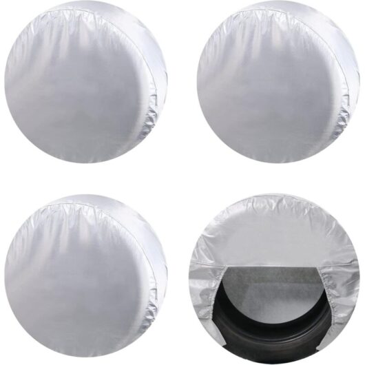 RV Wheel Tire Covers (4-Pack, Silver), Oxford Waterproof UV Sun Protection for Truck, RV, Boat, Trailer, Camper, SUV, Fits Diameter 30"-32" SilverCar